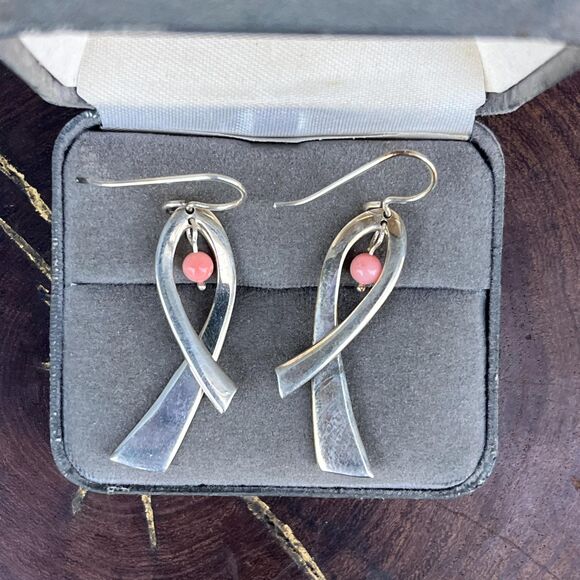 Mexican Dangle Earrings Pink Ribbon by Dominique Dinouart Modern Sterling silver - Picture 1 of 6